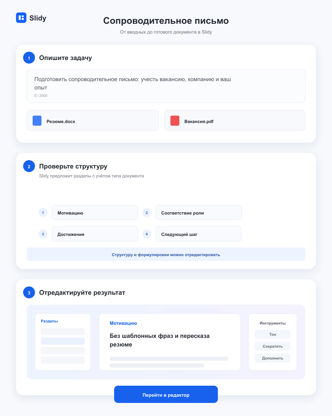 Этапы создания документа «Сопроводительное письмо»: вводные, структура и готовый редактируемый текст