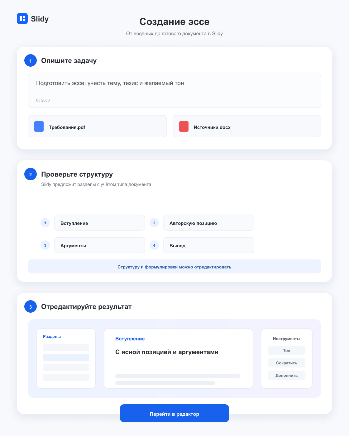 Этапы создания документа «Создание эссе»: вводные, структура и готовый редактируемый текст