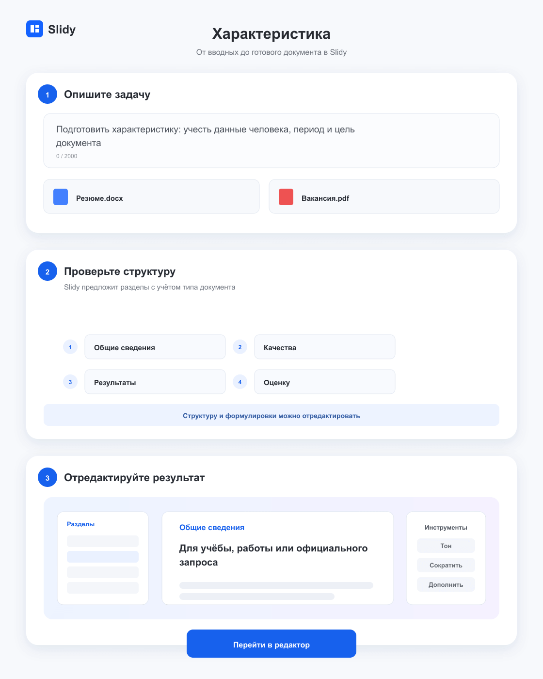 Этапы создания документа «Характеристика»: вводные, структура и готовый редактируемый текст