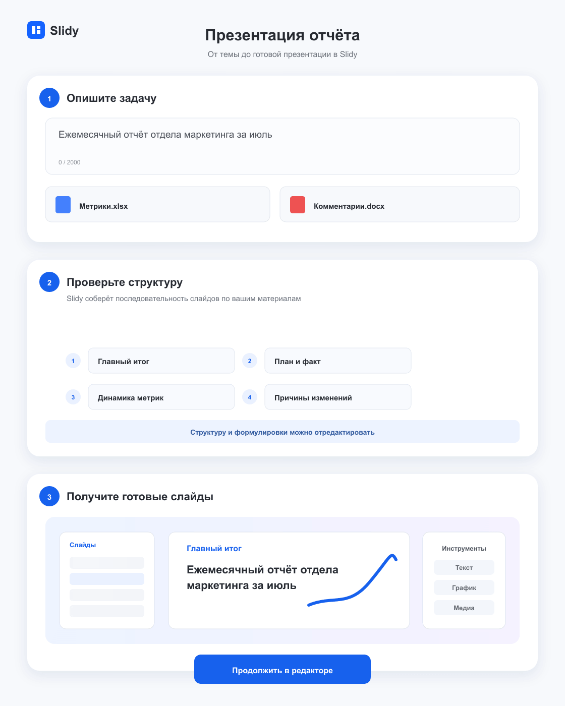 Три этапа: исходные таблицы и заметки, выводы с причинами и согласованные действия
